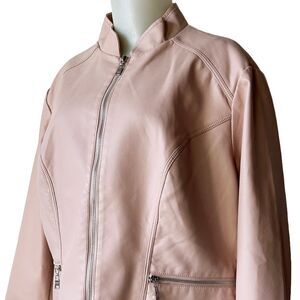 Dressbarn Jacket Women's 1X Pink Faux Leather Stand Up Collar Zipper Accents